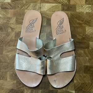 ANCIENT GREEK SANDALS | Apteros Rose Gold Leather Slides | EU39 US9